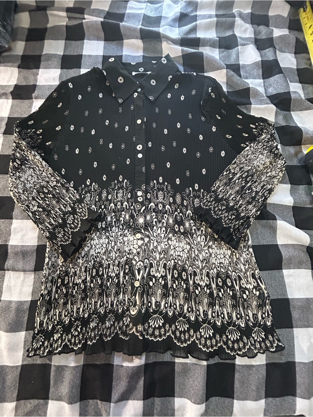 NICOLA Black and White Printed Button-Front Tunic